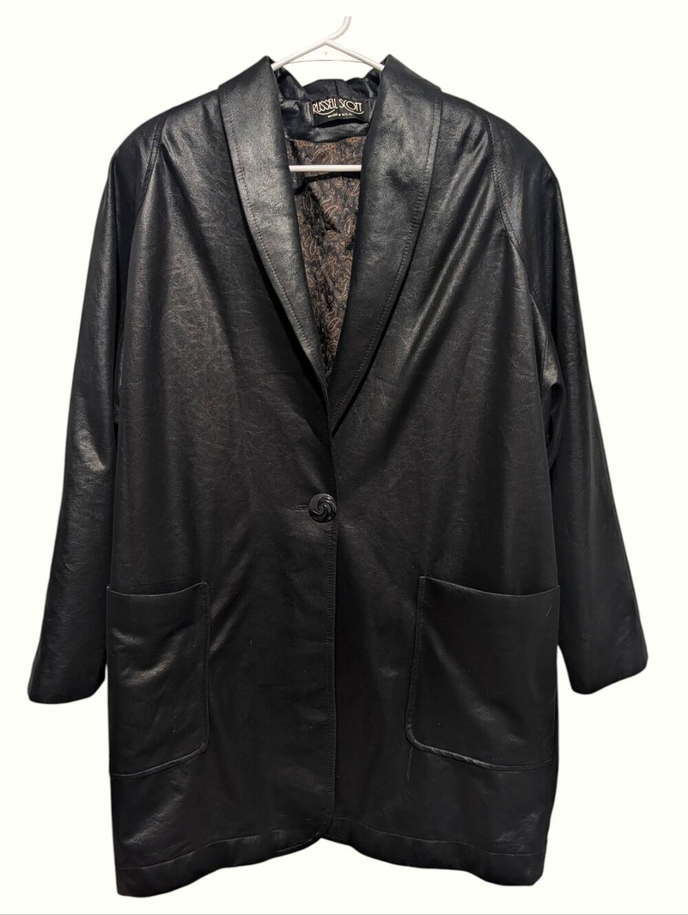 Russell Scott Liquid Leather Black Faux Leather Blazer Made in USA